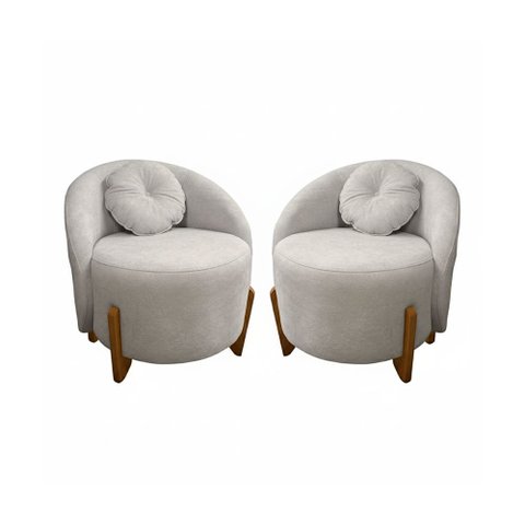 Kit 02 Poltronas Orgânicas Curvas Amsterdã Boucle Cinza Claro - Montanari's Decor