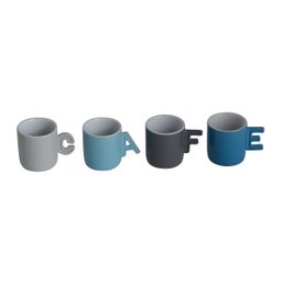Cj 4 Xícaras P/Café de Porcelana C/Suporte Metal Letters 70ml Bon Gourmet - 2
