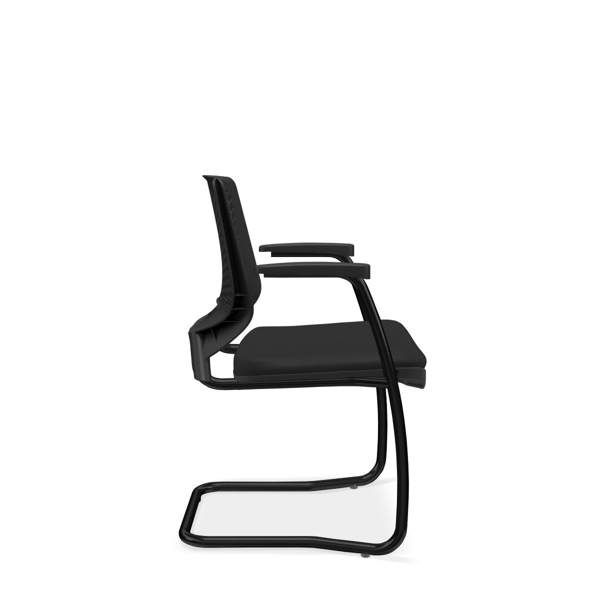 Cadeira de Escritório Fixa Aproximação Beezi Base Preta em S com Braços Couro PLAXMETAL - 4
