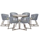 Ver imagem 1 de Mesa com 6 Cadeiras de Jantar Roma 120cm e Noronha em Alumínio Marrom Corda Náutica Estofado 8 Trama