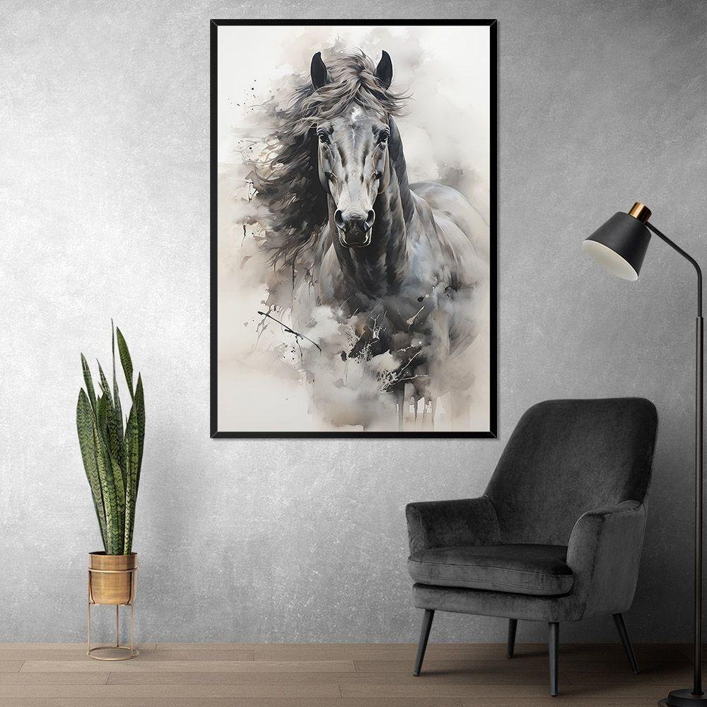 Quadro Decorativo Cavalo Aquarela Moldura Cx Alta 100x66 Titulos Moldura Preta - 3