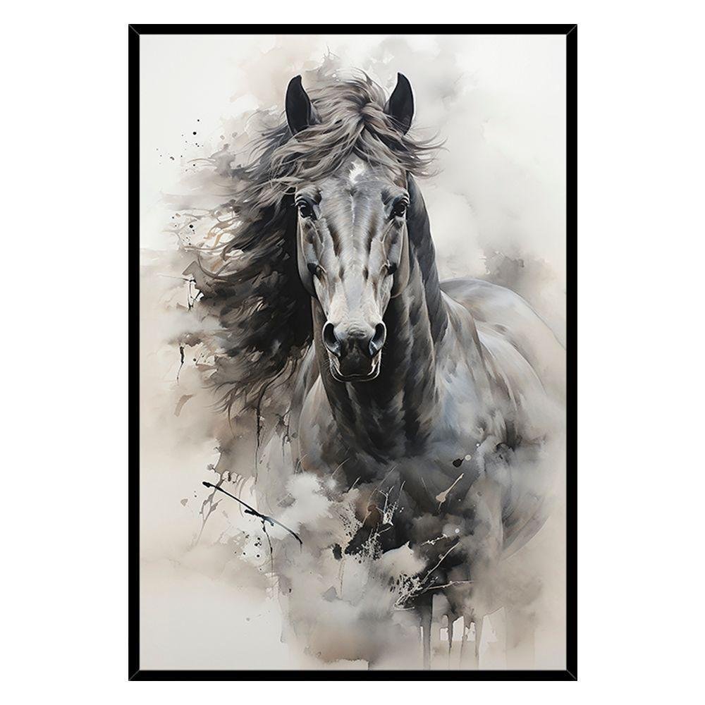 Quadro Decorativo Cavalo Aquarela Moldura Cx Alta 100x66 Titulos Moldura Preta - 1