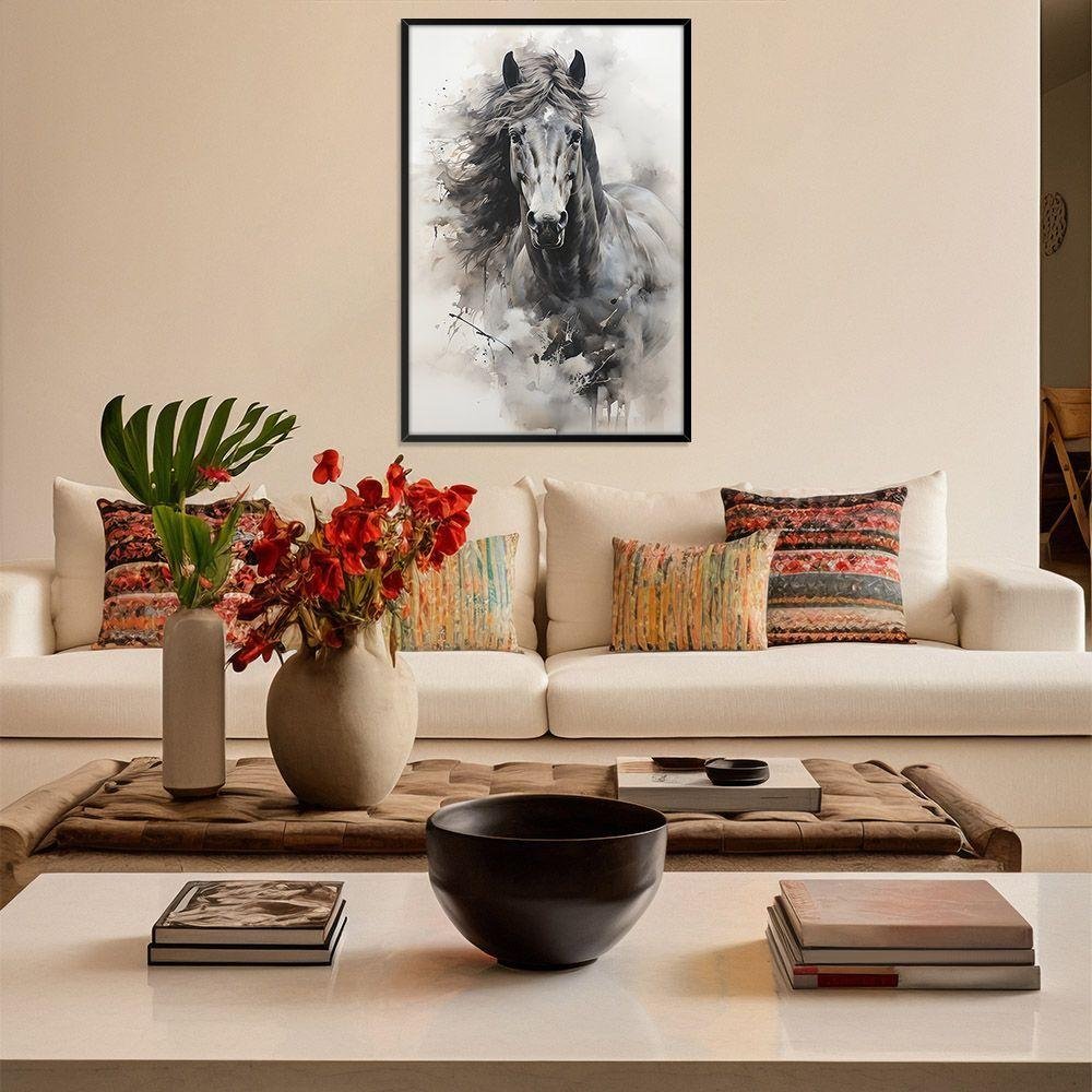 Quadro Decorativo Cavalo Aquarela Moldura Cx Alta 100x66 Titulos Moldura Preta - 2