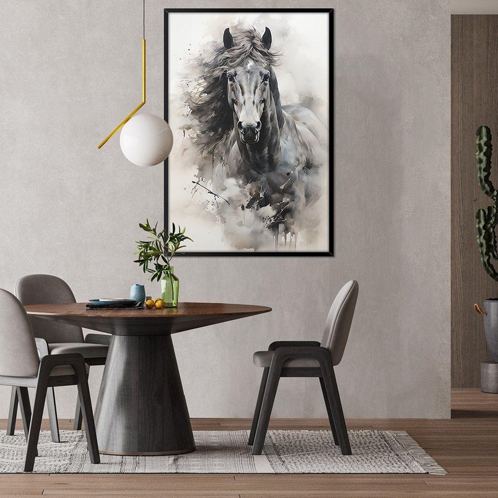 Quadro Decorativo Cavalo Aquarela Moldura Cx Alta 100x66 Titulos Moldura Preta - 4