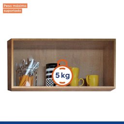 Armário Aéreo Suspenso Para Cozinha 2 Portas MDF Organizador Multiuso Marrom Madeira Off White - 2