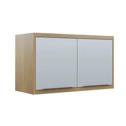 Armário Aéreo Suspenso Para Cozinha 2 Portas MDF Organizador Multiuso Marrom Madeira Off White - 1