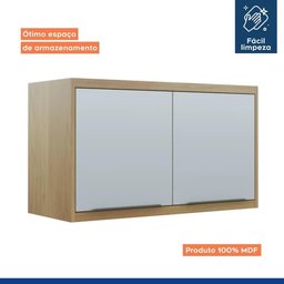 Armário Aéreo Suspenso Para Cozinha 2 Portas MDF Organizador Multiuso Marrom Madeira Off White - 6