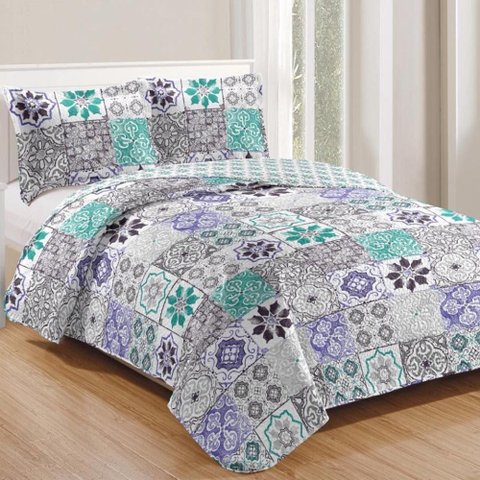 Kit Cobre Leito Colcha Daily Queen 3 Peças Dupla Face Estampado Floral - Floral 26 - 100% Polié