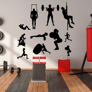 Kit 11 Adesivos de Parede Academia Crossfit Silhueta Homem Mulher Kanto Store Adesivo de Parede Logo