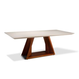 Mesa de Jantar 6 Lugares 180cm X 105cm Base Madeira Maciça com Vidro Off White - Mobília Prime - 2