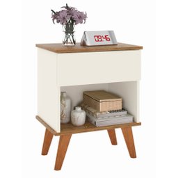 Mesa de Cabeceira Duda Criado 1 Gaveta Pés Retro Off White/freijó - 2