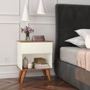 Ver imagem 1 de Mesa de Cabeceira Duda Criado 1 Gaveta Pés Retro Off White/freijó