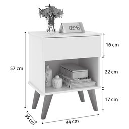 Mesa de Cabeceira Duda Criado 1 Gaveta Pés Retro Off White/freijó - 5