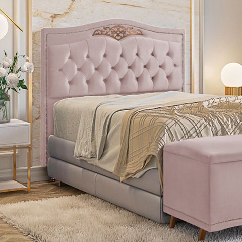 Cabeceira Cama Box Casal 1,40 Estofada Luxor Rose Holanda Plus - Star Confort