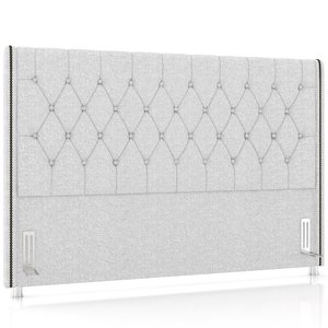 Cabeceira Cama Box Queen 160cm Estofada Frizza P05 Linho Cinza Claro - Lyam Decor