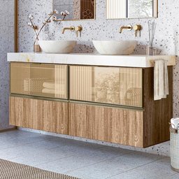 Conjunto 02 Balcoes Para Banheiro Cj14 Amendoa Carvalho - 1