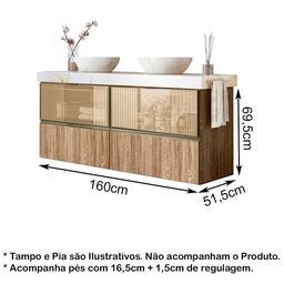 Conjunto 02 Balcoes Para Banheiro Cj14 Amendoa Carvalho - 9