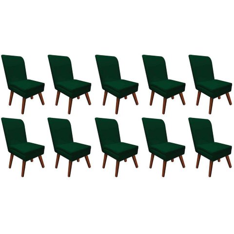 Kit 10 Cadeira Ana Pé Trapézio Suede Verde E Corino Branco