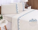 Ver imagem 1 de Jogo lençol Atenas quarto casal king bordado 4 peças 2fronha:Palha com Azul