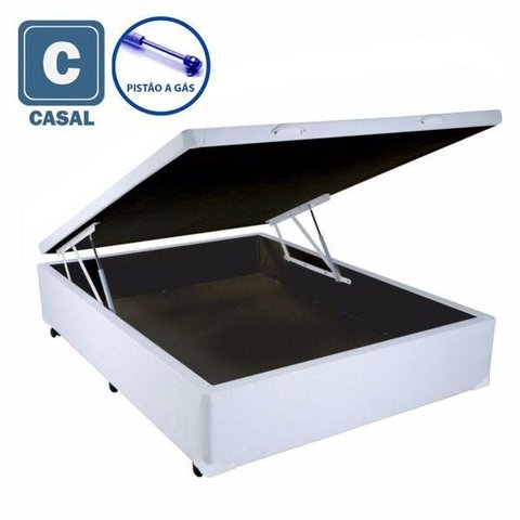 Base Box Baú Casal em Corino Branco com Pistão a Gás - 41x138x188cm