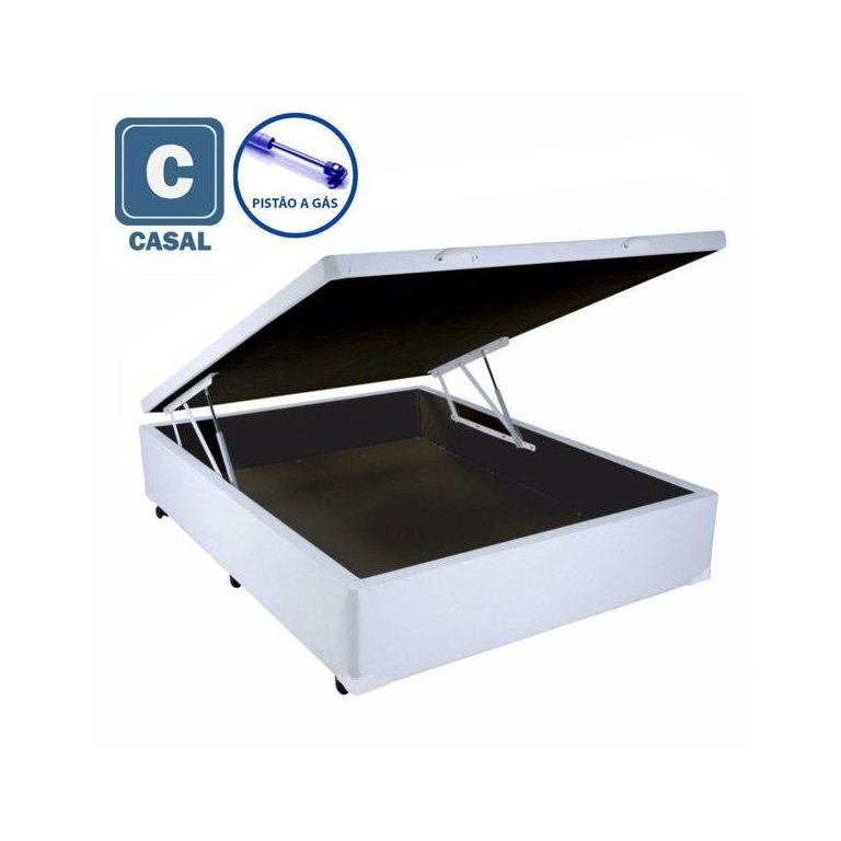 Base Box Baú Casal em Corino Branco com Pistão a Gás - 41x138x188cm