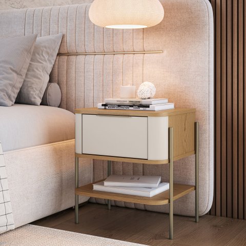 Mesa Cabeceira Curva 1 Gaveta Bellagio Cinamomo/Off White