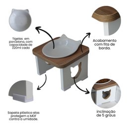 Comedouro Elevado Pet Mdf Gato - Porcelana Felino - 5