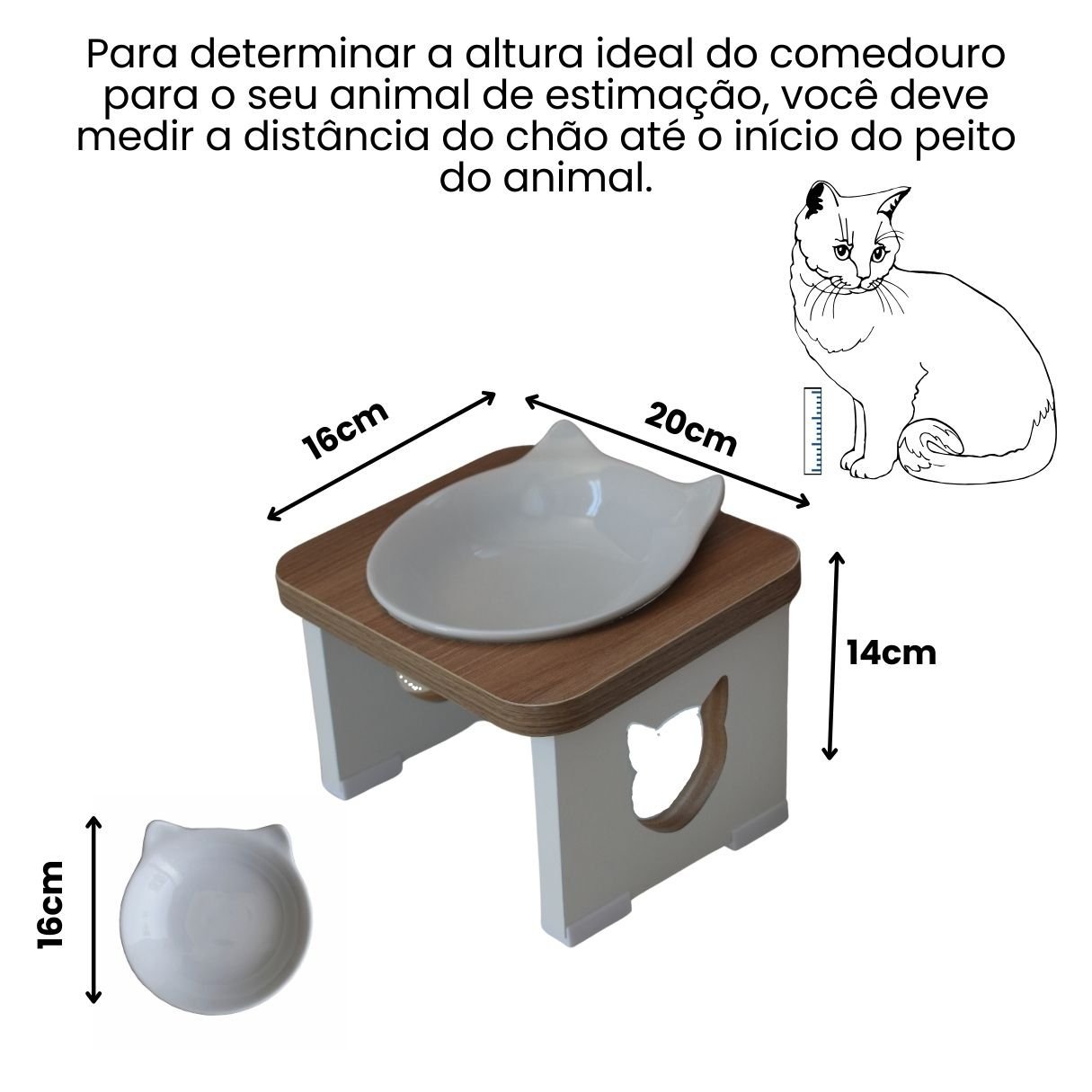 Comedouro Elevado Pet Mdf Gato - Porcelana Felino - 3