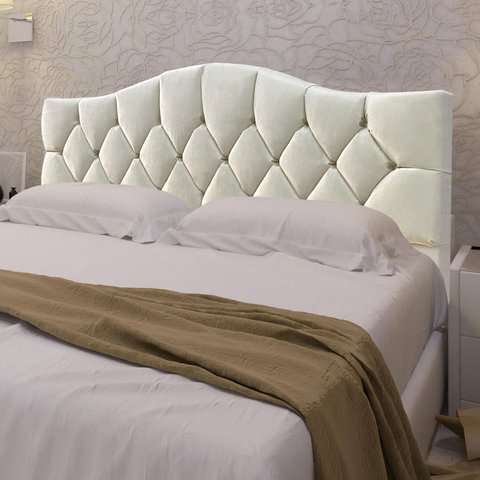 Cabeceira Cama Casal Botões Provençal Areia Suede com Pés 120cm Altura Rbl