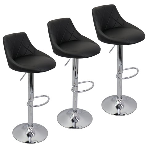 Kit 3 Banquetas Milano Carmel Estofada Giratória C/ Regulagem - Preto
