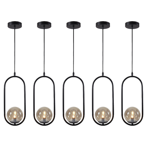 Kit 5 Pendentes Luminária Jabuticaba Globo Preto/ambar Inl79