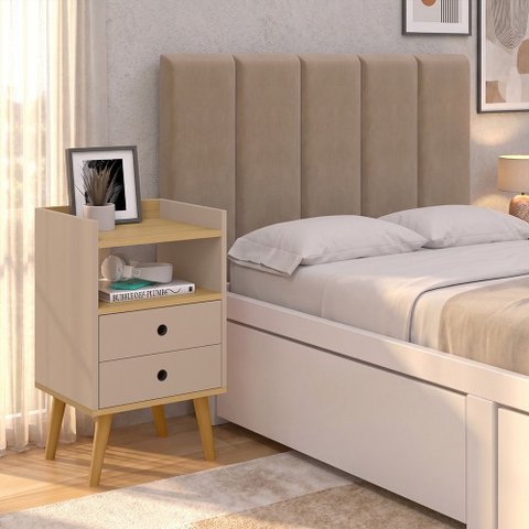 Cabeceira Solteiro 5 Módulos com Mesa de Cabeceira Dream Moderna para Quarto Completa