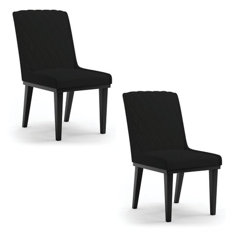Cadeira Sala de Jantar Base Madeira Preto Kit 2 Sofia Linho D03 - D'Rossi Cor Preto