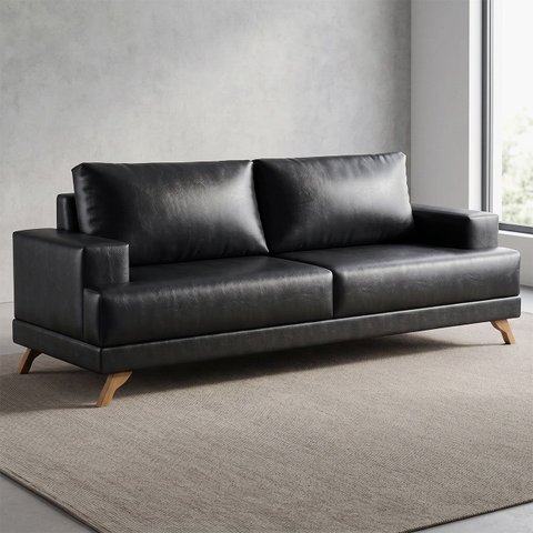 Sofá 160cm 2 Lugares Pés Curvos Santi Sintético D05 Preto - Mpozenato