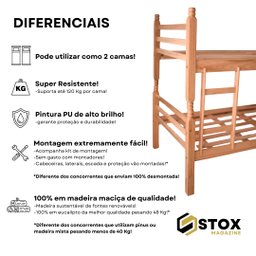 Beliche Reforçada 100% em Madeira Maciça Cor Verniz Natural - 5