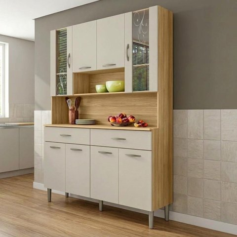 Cozinha Compacta 8 Portas 2 Gavetas 121cm com Vidro