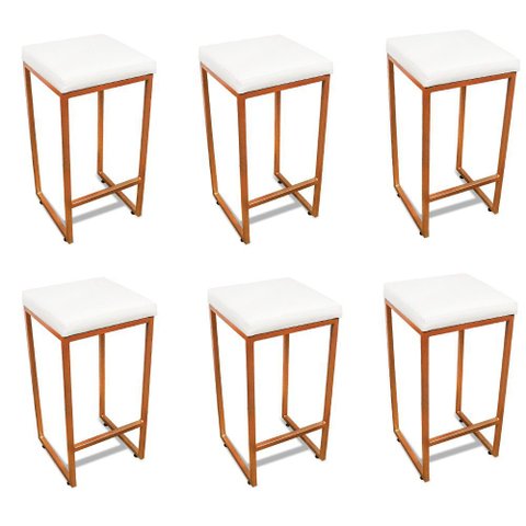 Banqueta Alta para Cozinha Industrial Kit 6 Nick Bronze e Sintético d03 - D’Rossi