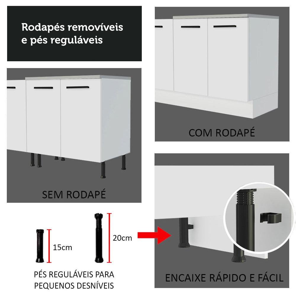 Balcão de Pia Cozinha 2 Portas e 3 Gavetas Branco Agata Madesa - 10