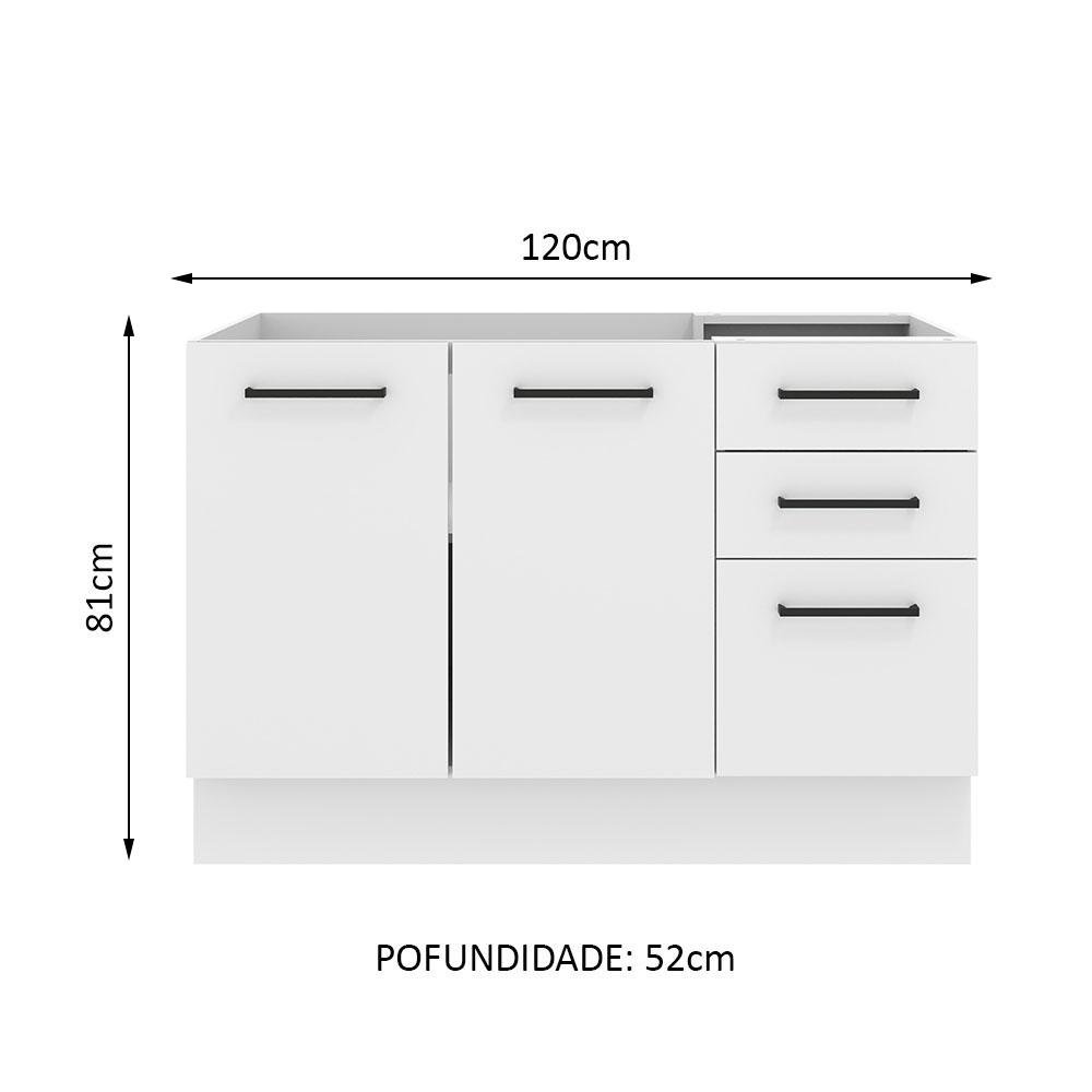 Balcão de Pia Cozinha 2 Portas e 3 Gavetas Branco Agata Madesa - 3