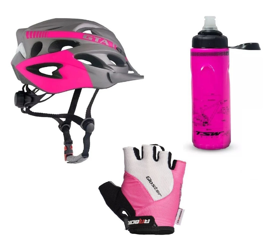 Capacete Ciclismo Feminino Gta + Garrafa Térmica + luva Arbok - G - 1