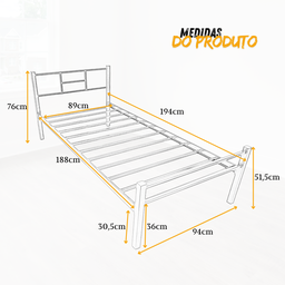 Cama Solteiro em Aço Tubular Reforçada Qualidade Resistente até 150 Kg Itagold - 2