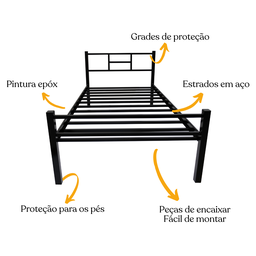 Cama Solteiro em Aço Tubular Reforçada Qualidade Resistente até 150 Kg Itagold - 4