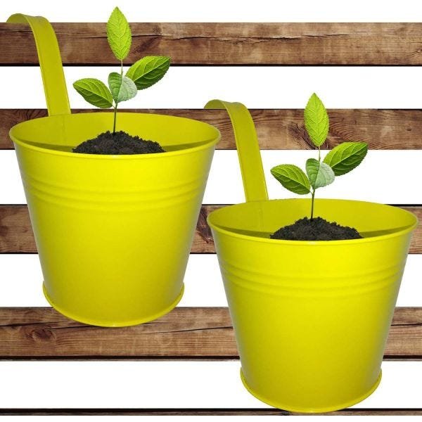 Kit com 2 Cachepot para Jardim Suspenso Vertical de Metal Grande Amarelo (cachepo-3) - 1