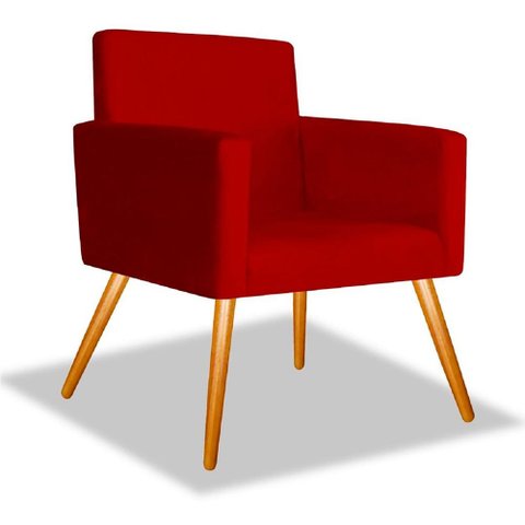 Poltrona Decorativa com Pés Palito para Sala de Estar Quarto Suede Vermelho