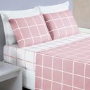 Ver imagem 1 de Jogo Cama Lençol Brooklyn Queen Quadriculado Micropercal 200 Fios 4 Peças - Rosa