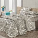 Ver imagem 1 de Cobre Leito Solteiro Malha Matelassado Dupla Face 2 Peças Top Line - Azulejo Cáqui - Estampa Azulejo