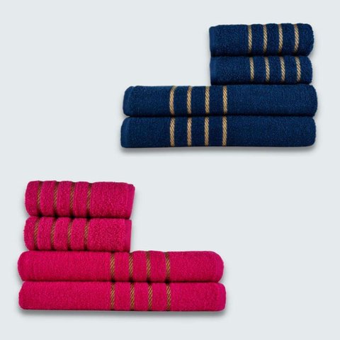 Jogo de Toalha 8 Pe?a Cole??o Montreal 100% Algod?o Azul+rosa