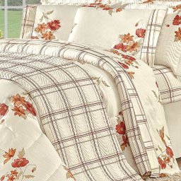 Kit Edredom Queen Estampado Dupla Face 7 Peças Diplomata - Papoula Telha - 2