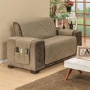 Ver imagem 1 de Protetor de Sofá Dupla Face Padrão 2 Lugares Microfibra - Cáqui/Marrom