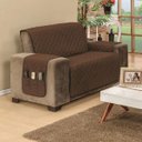 Ver imagem 4 de Protetor de Sofá Dupla Face Padrão 2 Lugares Microfibra - Cáqui/Marrom